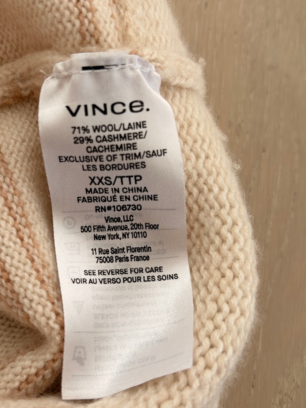 Vince Railroad Stripe Cream with Camel Stripes Cashmere / Wool blend Sweater - Picture 5 of 6